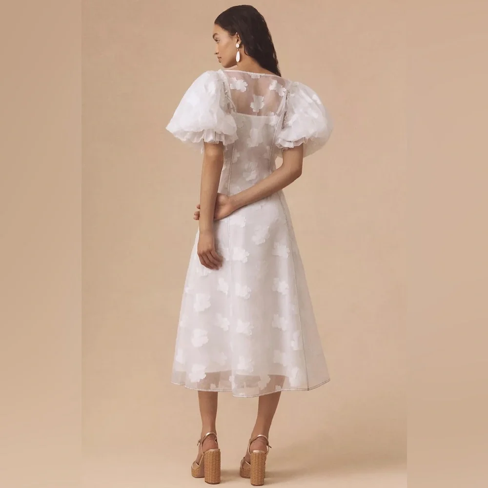 NWT Puff-Sleeve Sheer Midi Dress - Size M - Picture 2 of 7